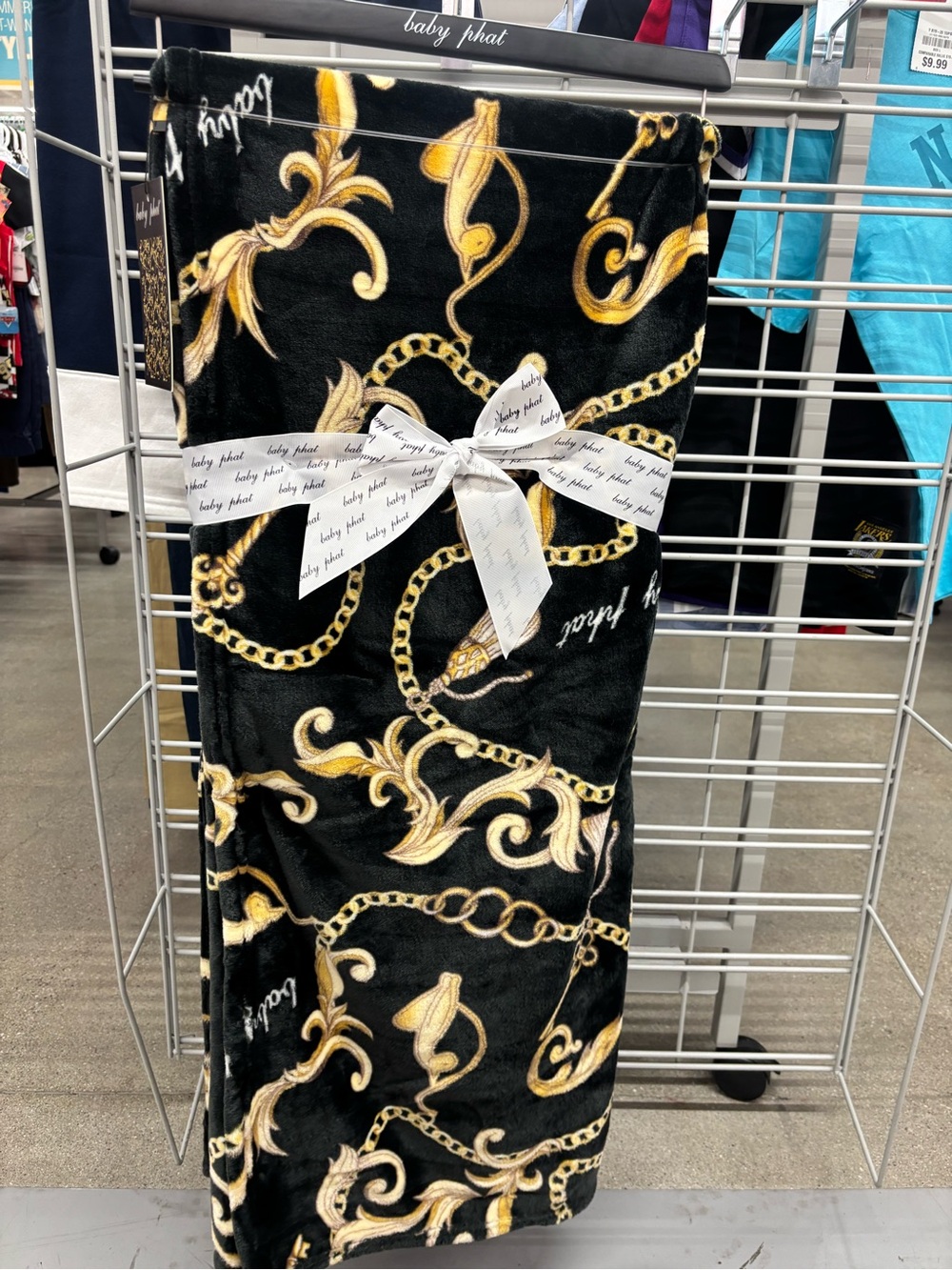Baby Phat Black and Gold Baroque Chain Plush Throw